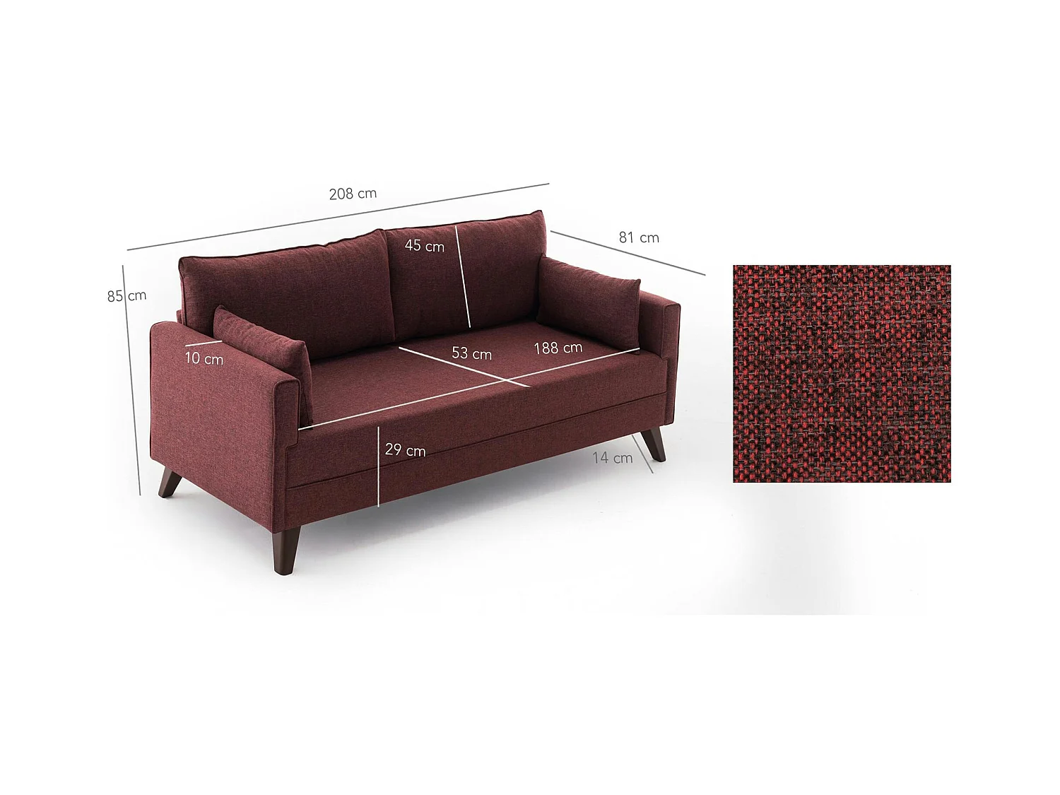 Canapé-lit rouge chiné - dos droit SPLIT
