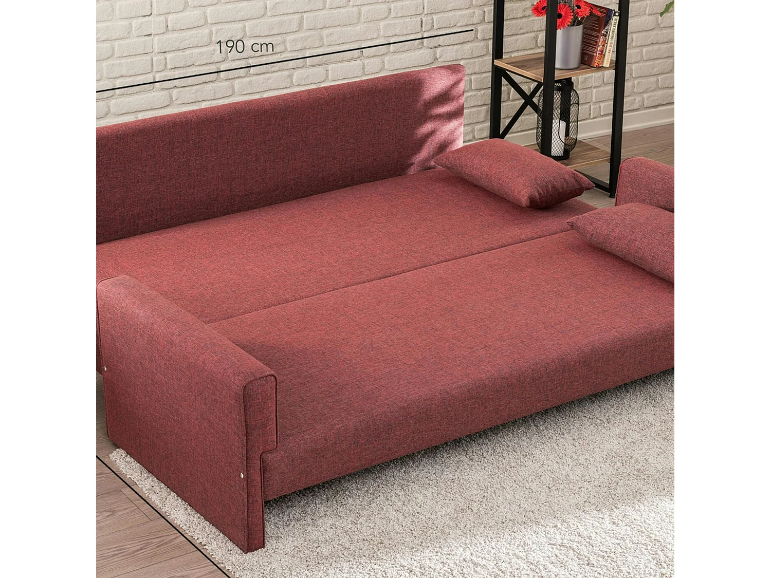 Canapé-lit rouge chiné - dos droit SPLIT