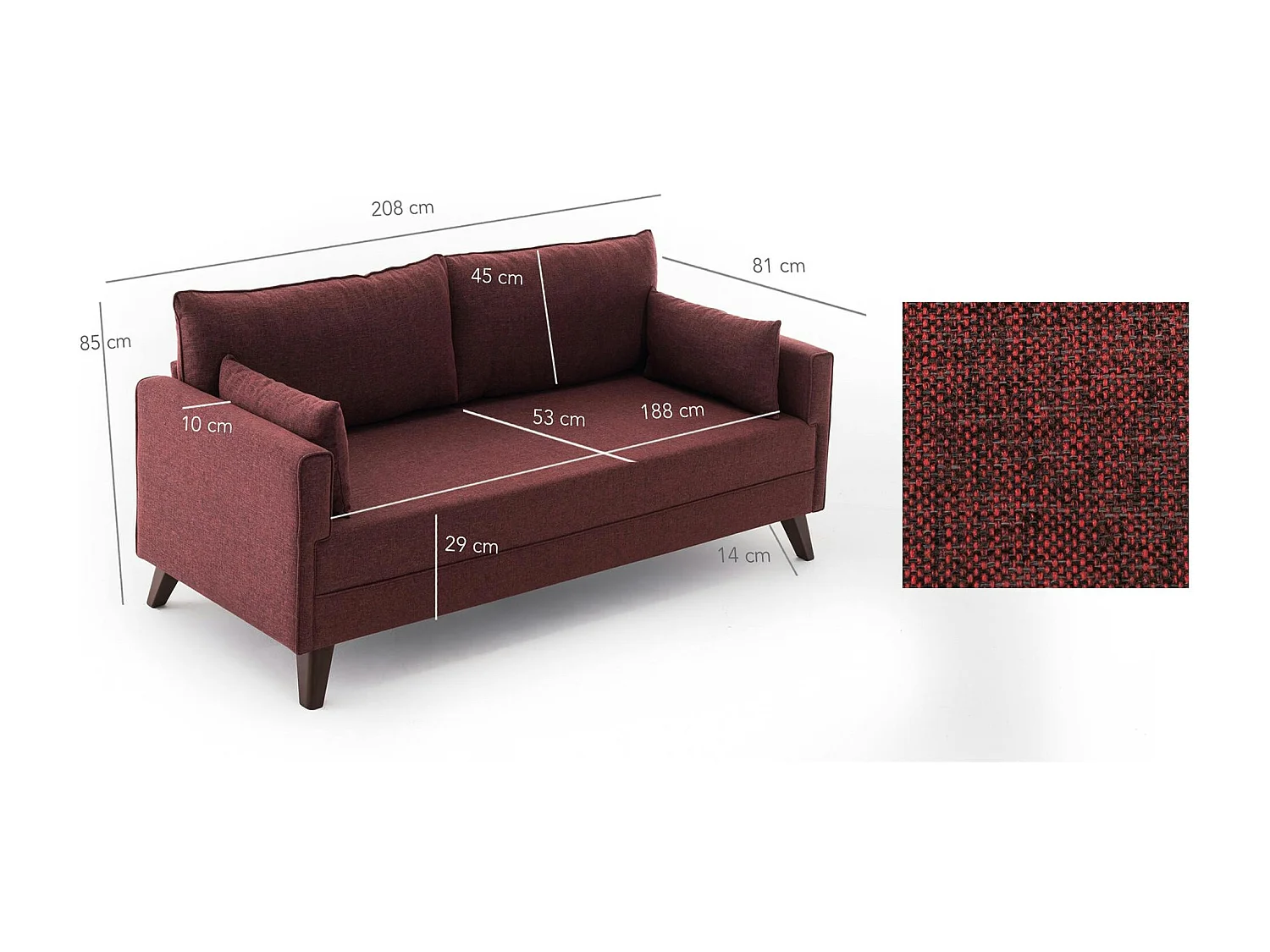 Canapé-lit rouge chiné - dos droit SPLIT