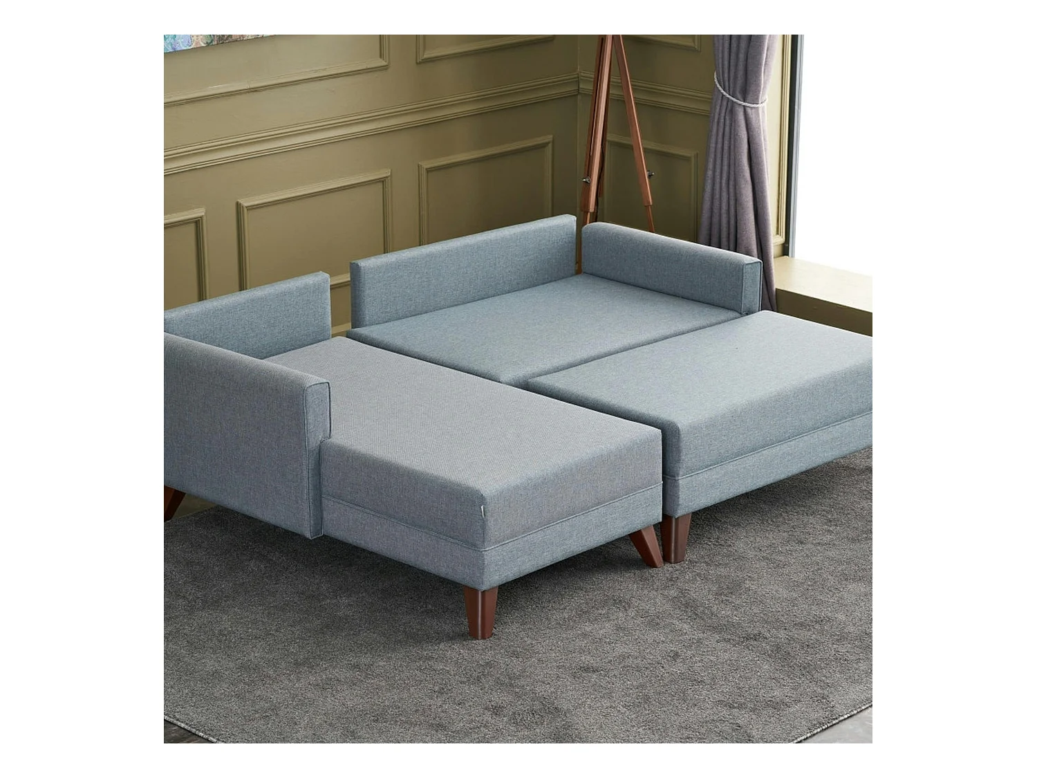 Canapé d'angle convertible bleu gris - côté gauche SPLIT