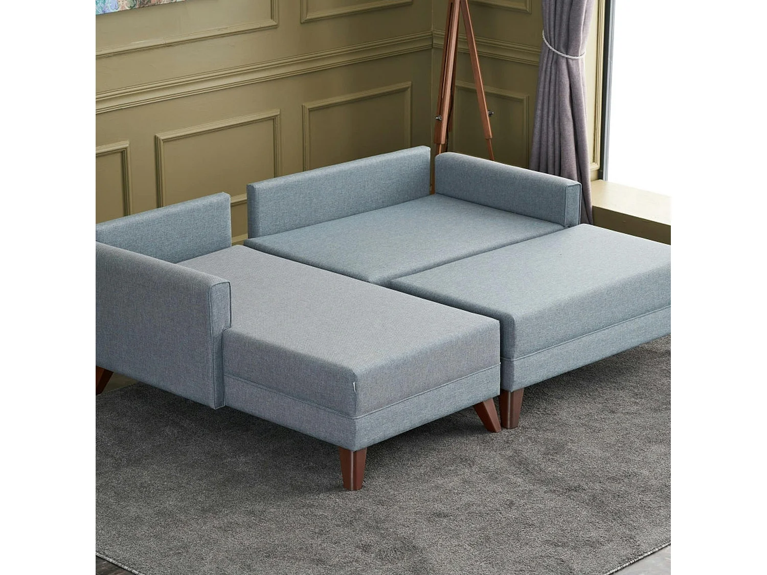 Canapé d'angle convertible bleu gris - côté gauche SPLIT