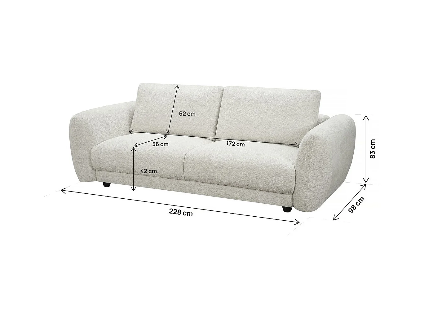 Canapé droit en tissu chenille "Saint Germain S" - 3 places - Beige