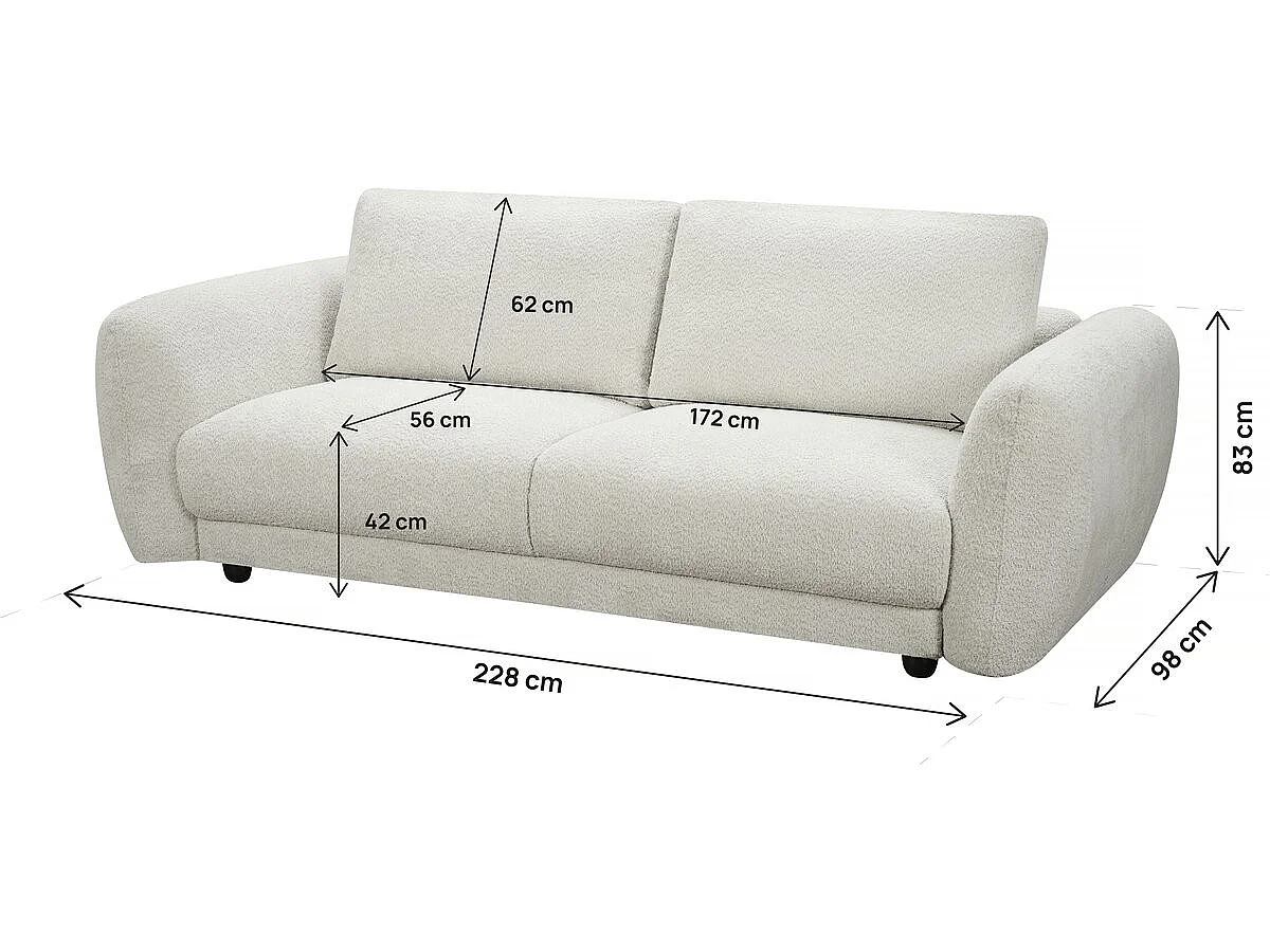 Canapé 3 places en tissu chenille beige 275x99x80 cm