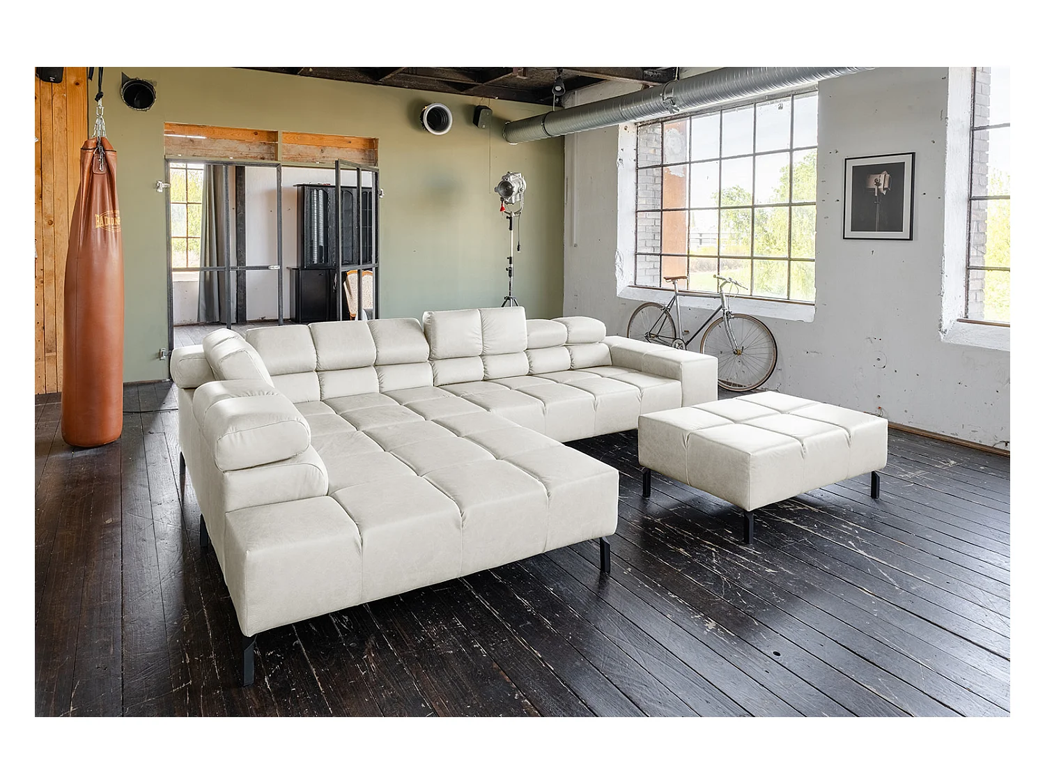 Hoekbank - Lichtgrijs Leer - NELSON