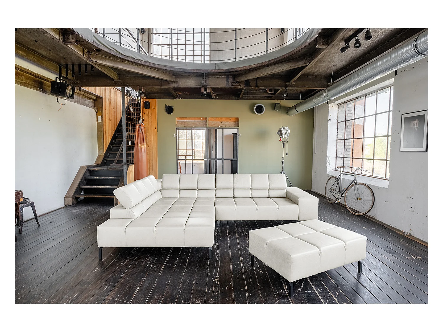 Hoekbank - Lichtgrijs Leer - NELSON