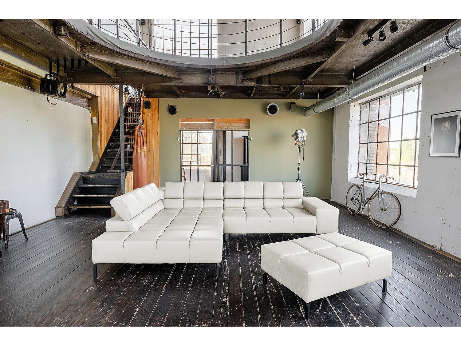 Ecksofa - Hellgrau Leder - NELSON