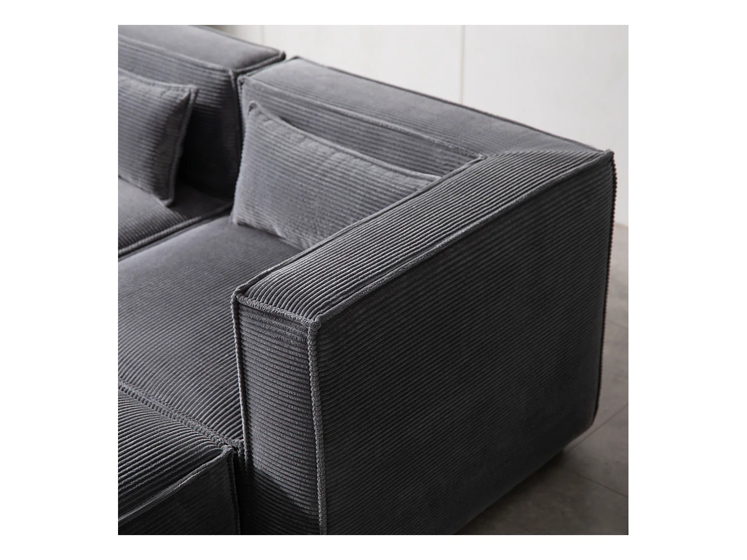 Canapé modulable 3 places velours côtelé gris avec pouf MODULAR