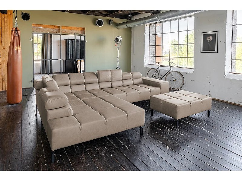 Ecksofa - Grau Leder - NELSON