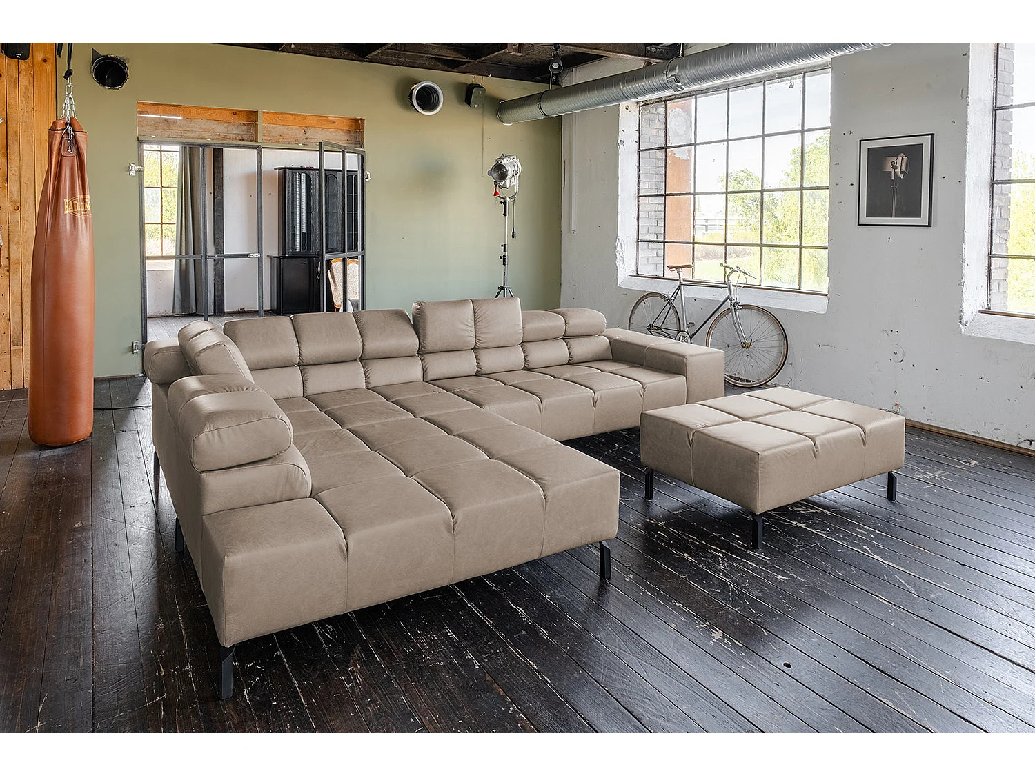 Ecksofa - Grau Leder - NELSON