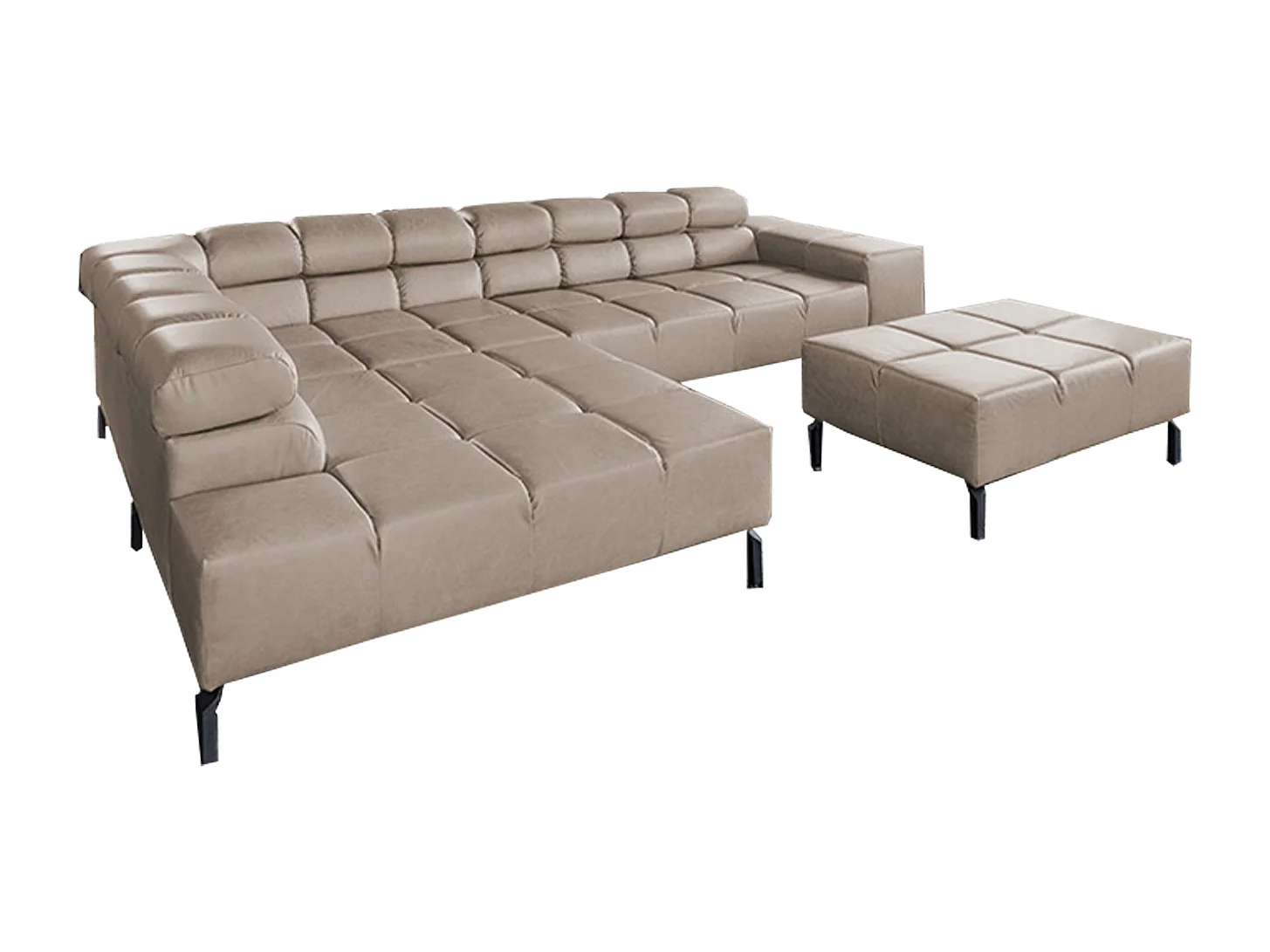 Ecksofa - Grau Leder - NELSON