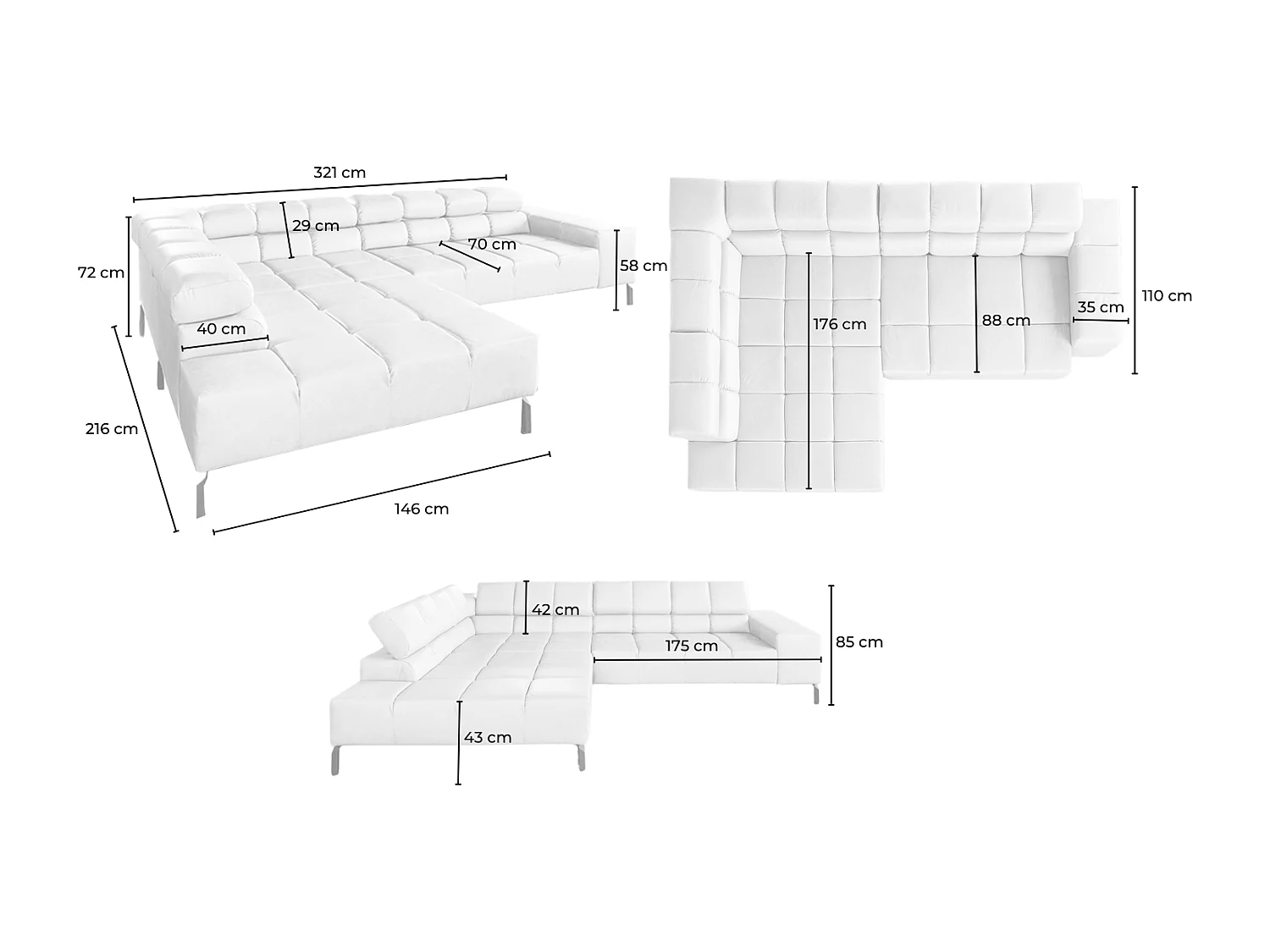 Ecksofa - Grau Leder - NELSON