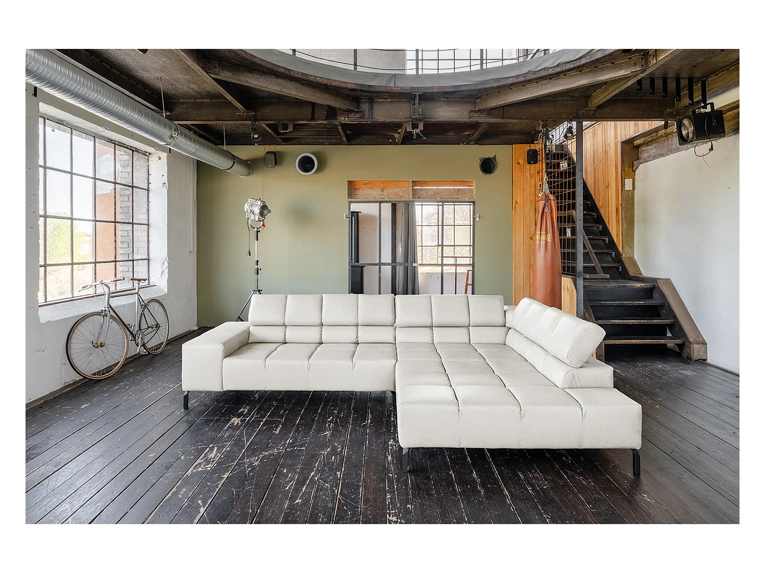 Ecksofa - Hellgrau Leder - NELSON