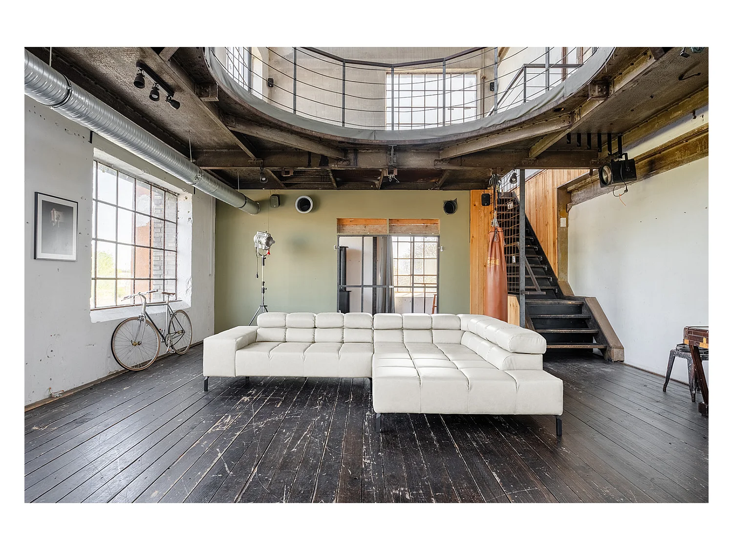 Ecksofa - Hellgrau Leder - NELSON