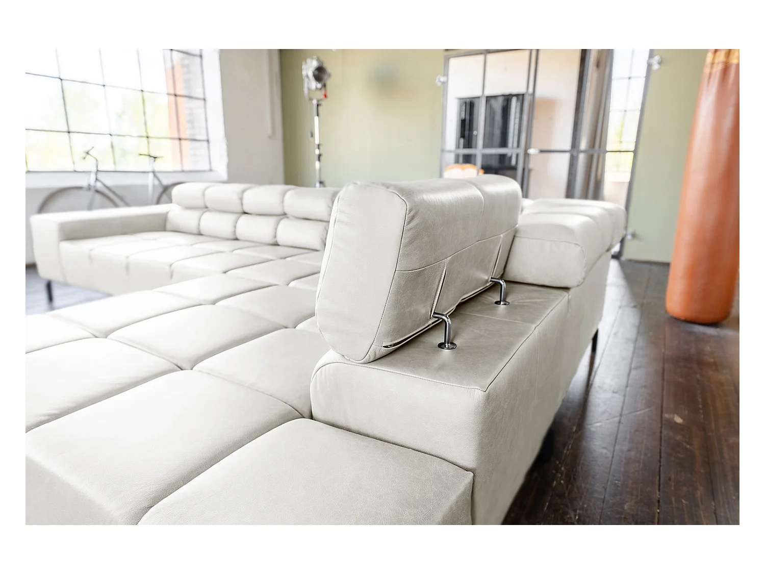 Ecksofa - Hellgrau Leder - NELSON