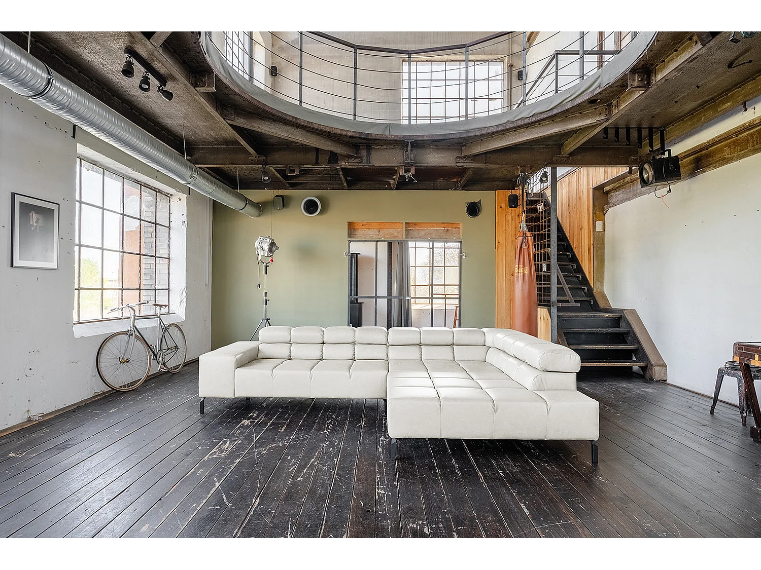 Canapé d'angle - gris clair cuir - NELSON