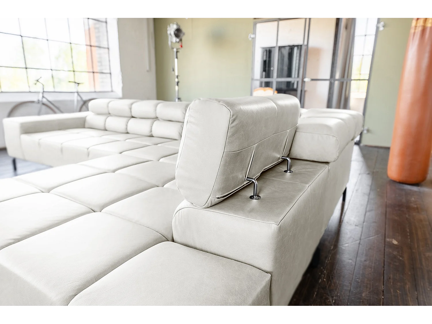 Canapé d'angle - gris clair cuir - NELSON