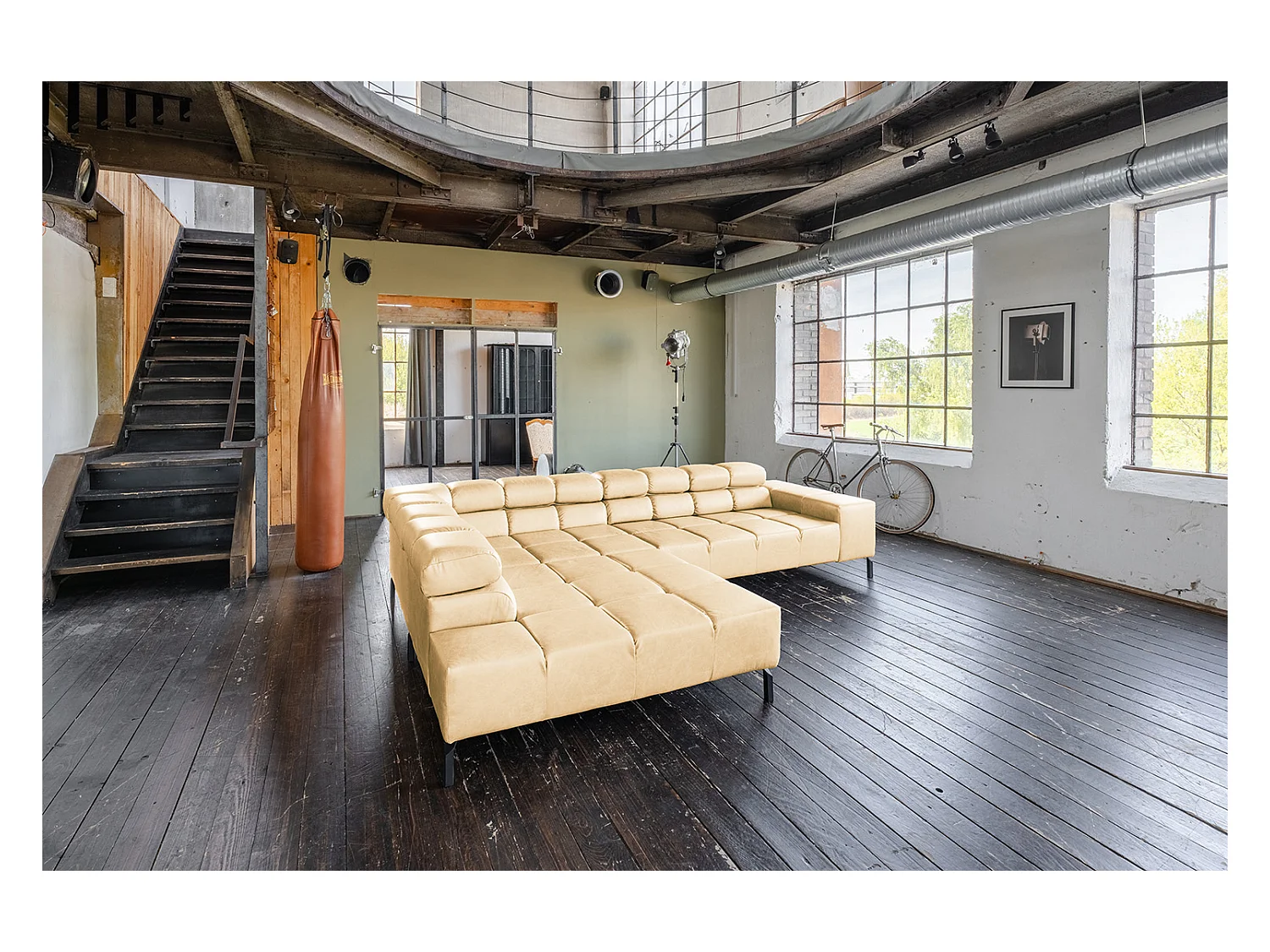 Ecksofa - Beige Leder - NELSON