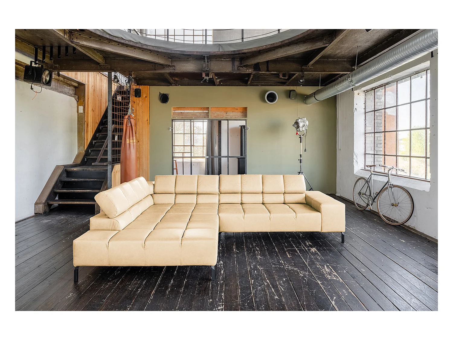 Ecksofa - Beige Leder - NELSON