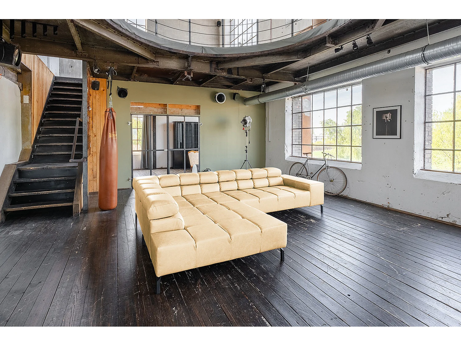 Ecksofa - Beige Leder - NELSON