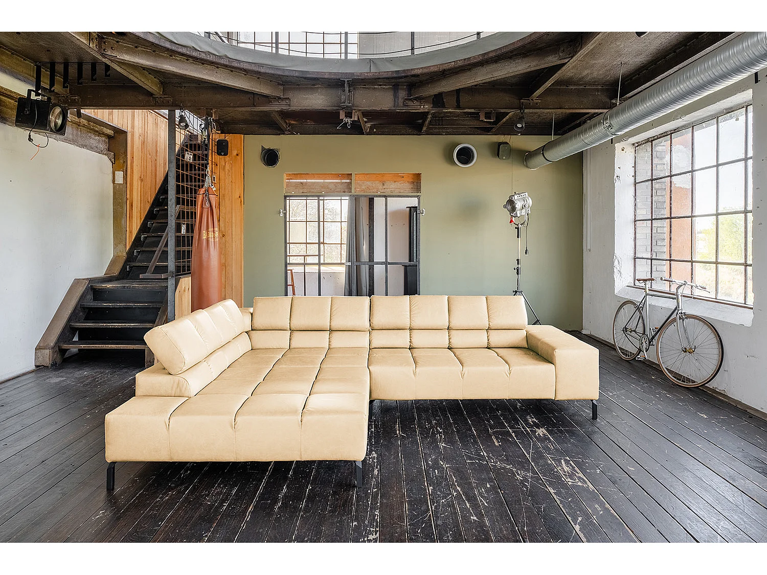 Ecksofa - Beige Leder - NELSON