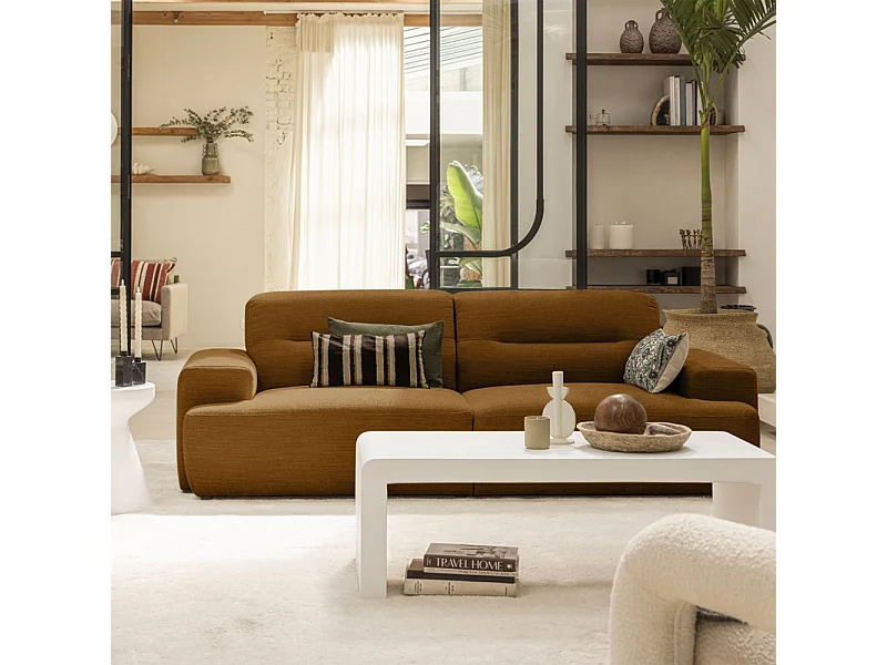 Stune - Canapé droit 4 places en tissu à accoudoirs larges - Bronze