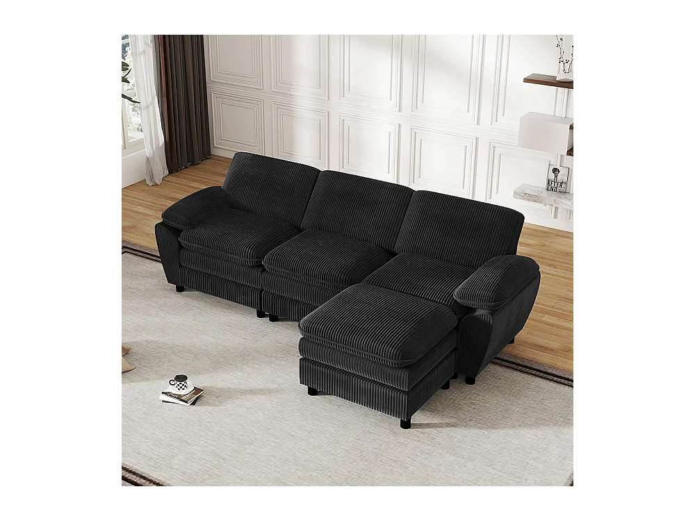 Canape d'angle combiné modulaire noir canapé à double coussin canapé combiné en velours avec lampe et pouf ottoman amovible