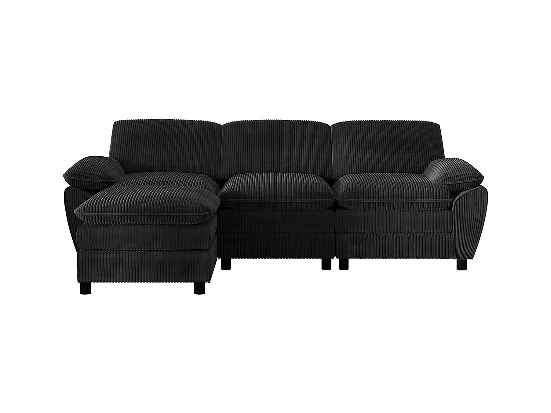 Canape d'angle combiné modulaire noir canapé à double coussin canapé combiné en velours avec lampe et pouf ottoman amovible