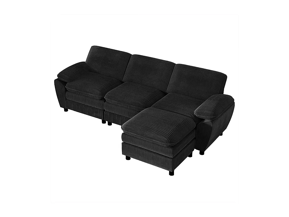 Canape d'angle combiné modulaire noir canapé à double coussin canapé combiné en velours avec lampe et pouf ottoman amovible