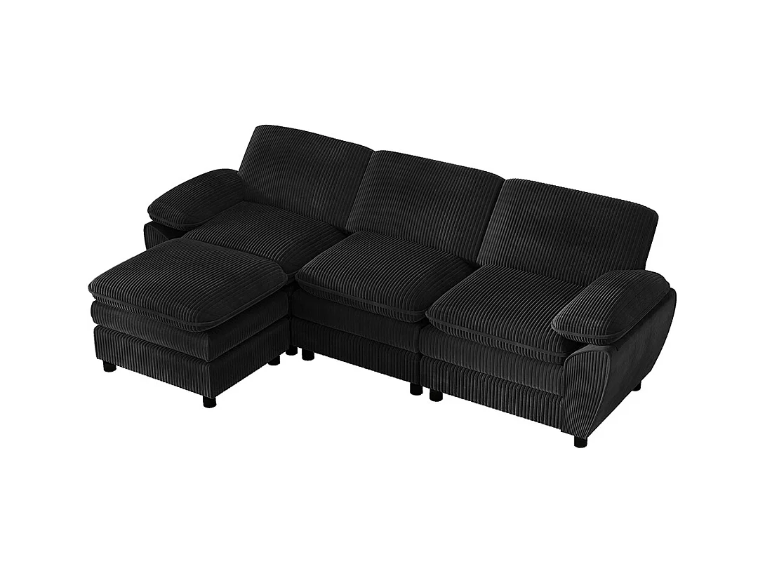 Canape d'angle combiné modulaire noir canapé à double coussin canapé combiné en velours avec lampe et pouf ottoman amovible