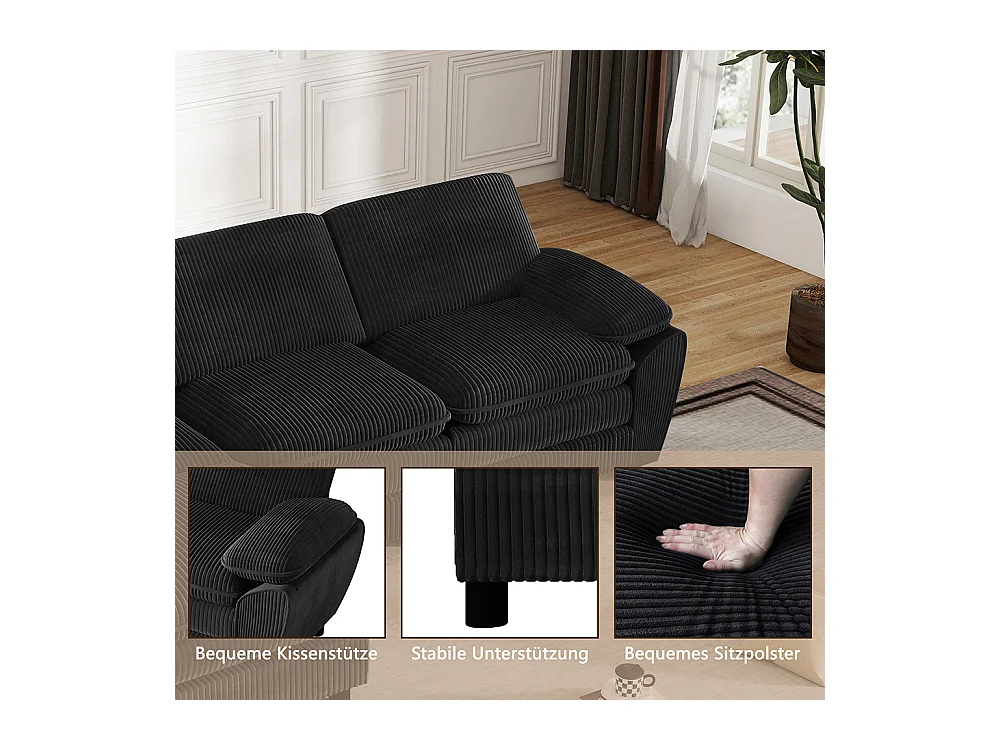 Canape d'angle combiné modulaire noir canapé à double coussin canapé combiné en velours avec lampe et pouf ottoman amovible