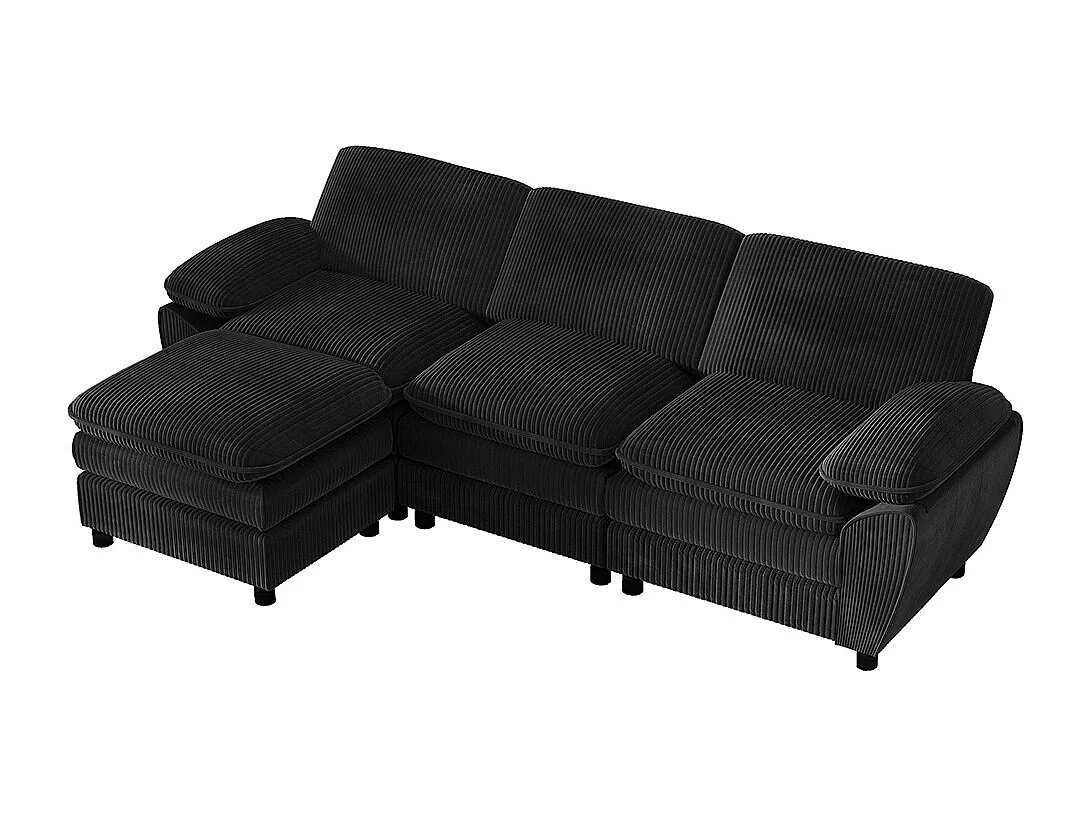 Canape d'angle combiné modulaire noir canapé à double coussin canapé combiné en velours avec lampe et pouf ottoman amovible