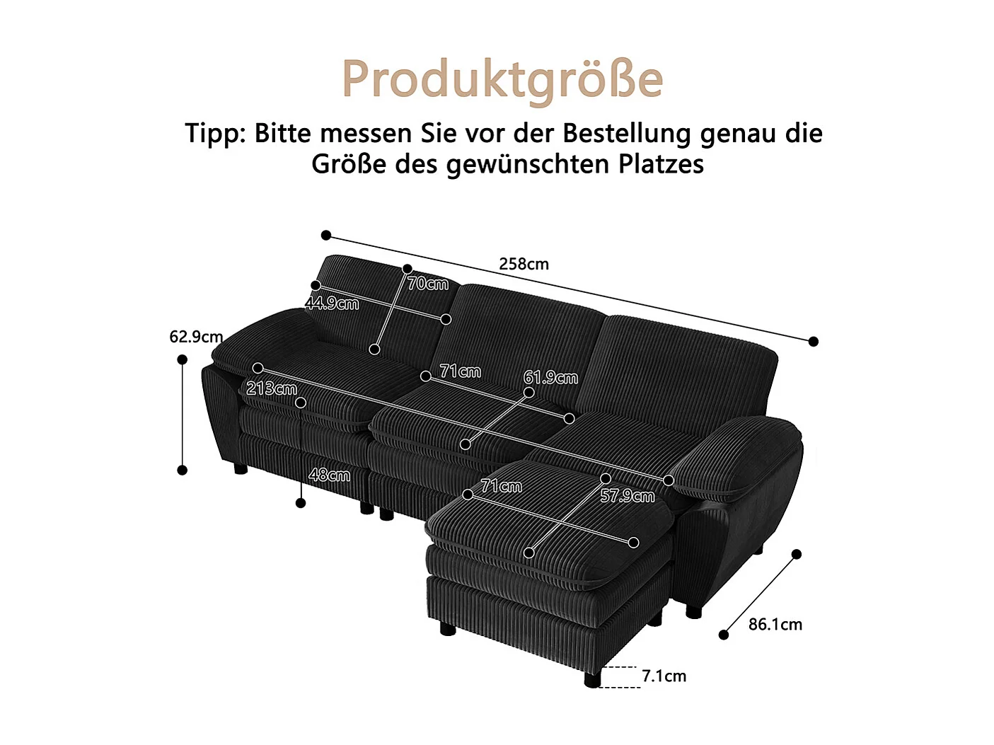 Canape d'angle combiné modulaire noir canapé à double coussin canapé combiné en velours avec lampe et pouf ottoman amovible