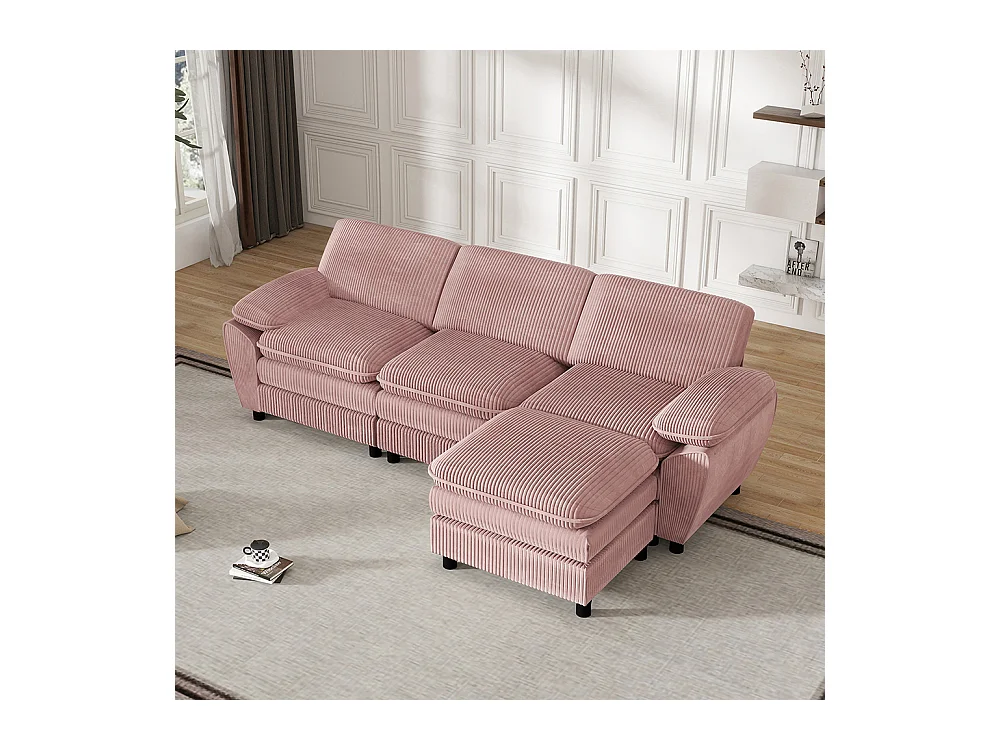 Canape d'angle combiné modulaire rose canapé à double coussin canapé combiné en velours avec lampe et pouf ottoman amovible