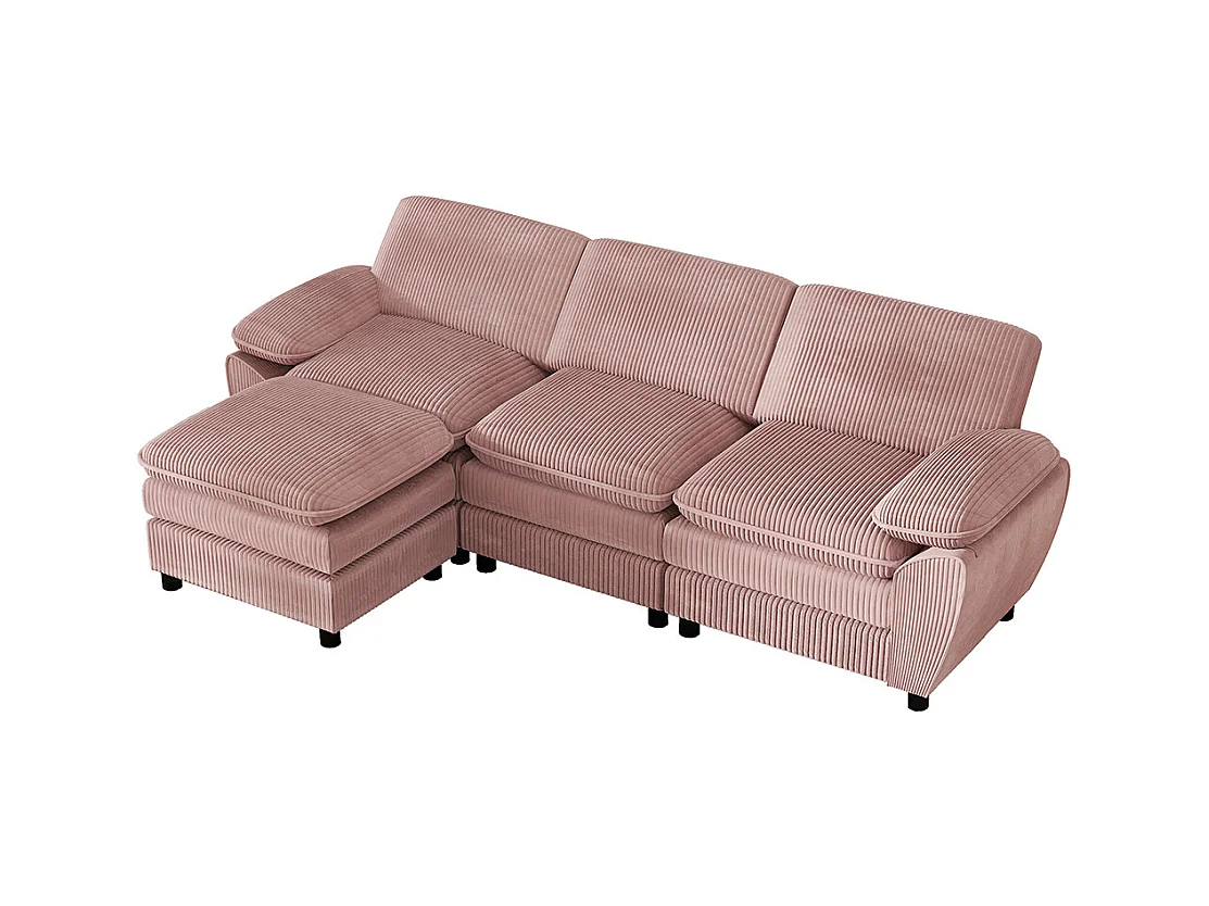 Canape d'angle combiné modulaire rose canapé à double coussin canapé combiné en velours avec lampe et pouf ottoman amovible