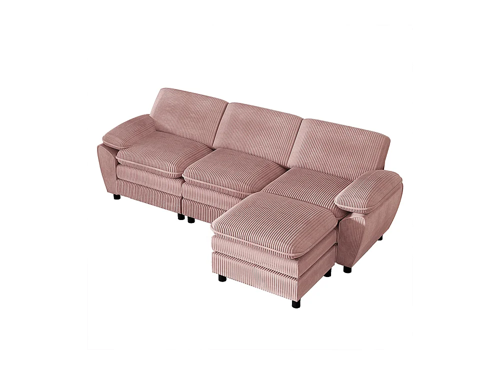 Canape d'angle combiné modulaire rose canapé à double coussin canapé combiné en velours avec lampe et pouf ottoman amovible