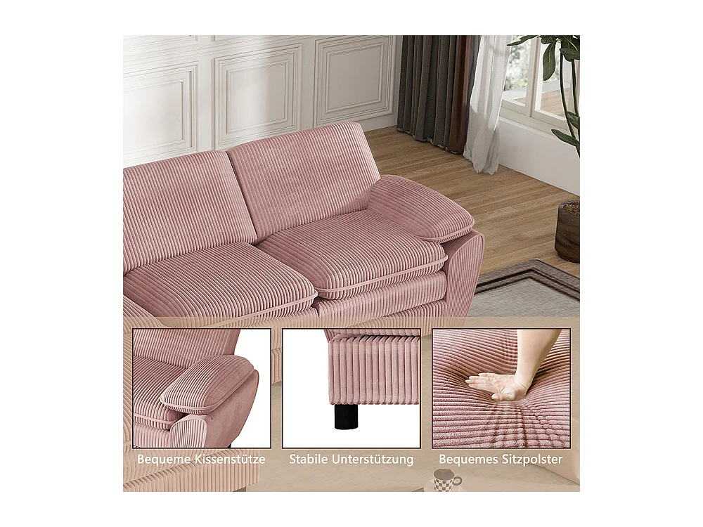 Canape d'angle combiné modulaire rose canapé à double coussin canapé combiné en velours avec lampe et pouf ottoman amovible