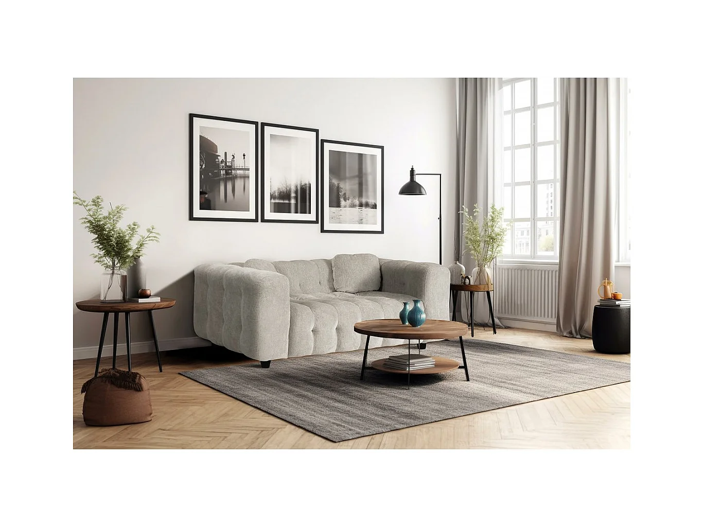 Canapé droit en tissu chenille "Vendome" - 2 places - Beige