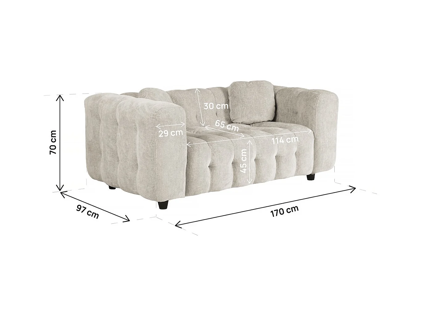 Canapé droit en tissu chenille "Vendome" - 2 places - Beige