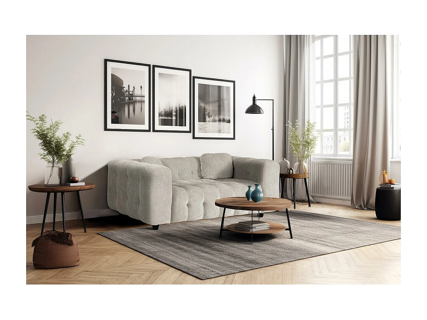 Canapé droit en tissu chenille "Vendome" - 2 places - Beige