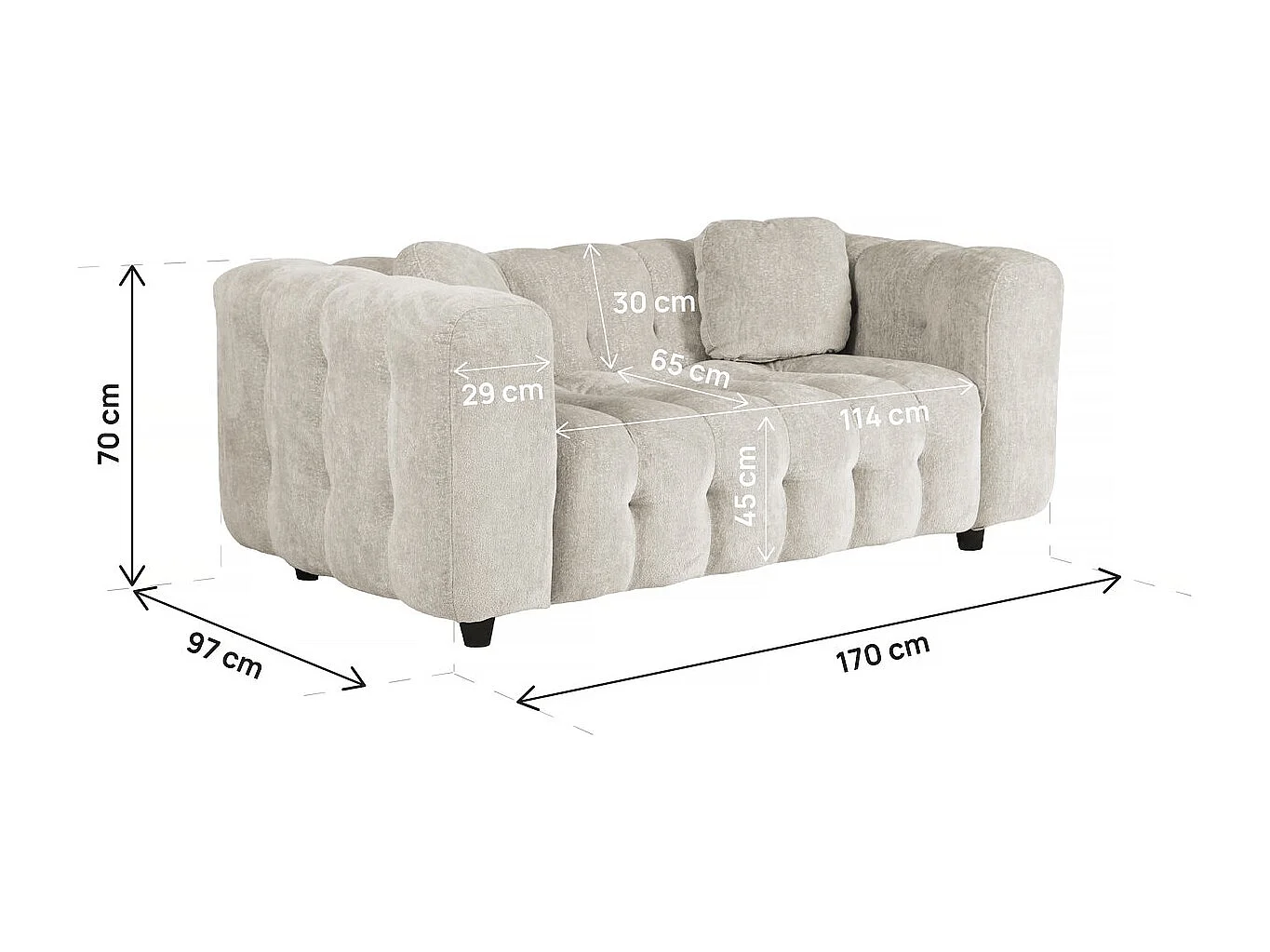 Canapé droit en tissu chenille "Vendome" - 2 places - Beige