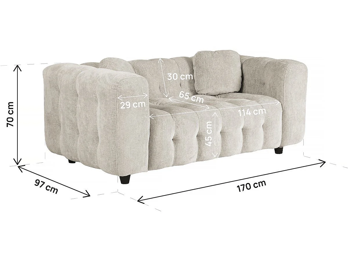 Rechte zitbank in chenille stof "Vendome" - 2 zitplaatsen - Beige