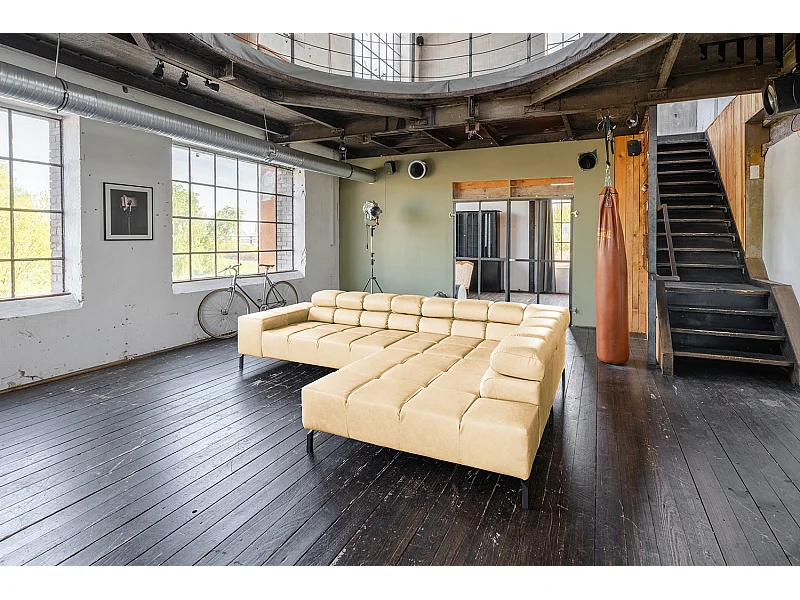 Canapé d'angle - beige cuir - NELSON