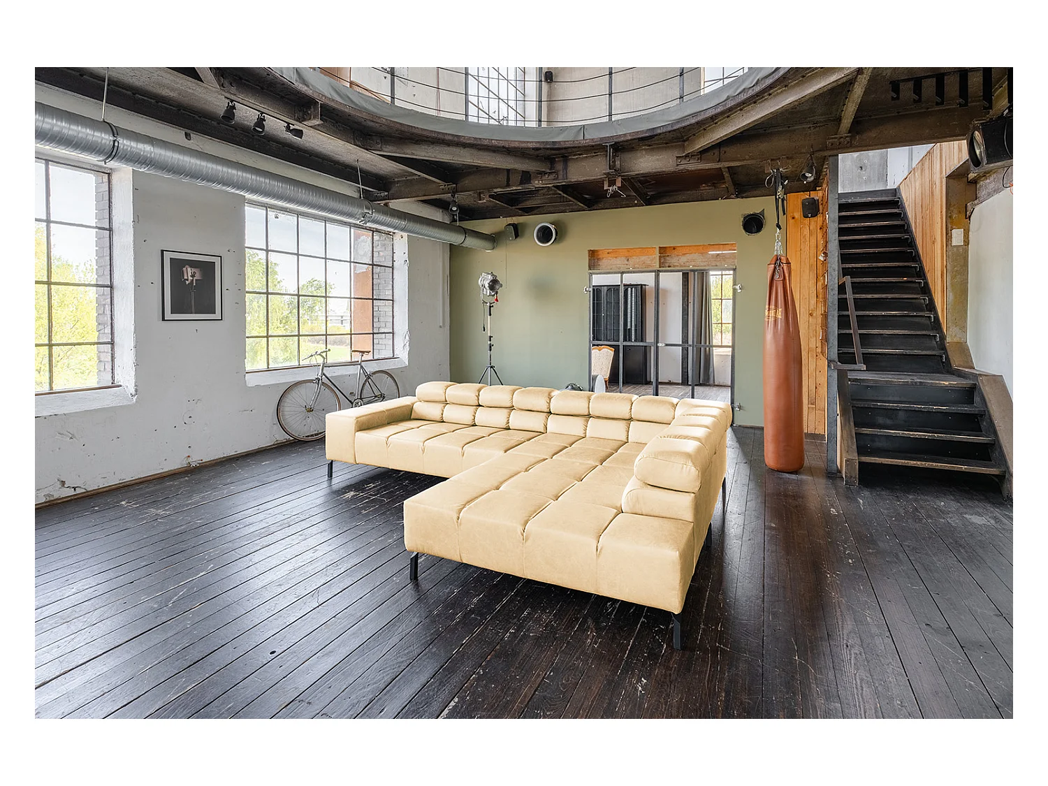 Ecksofa - Beige Leder - NELSON