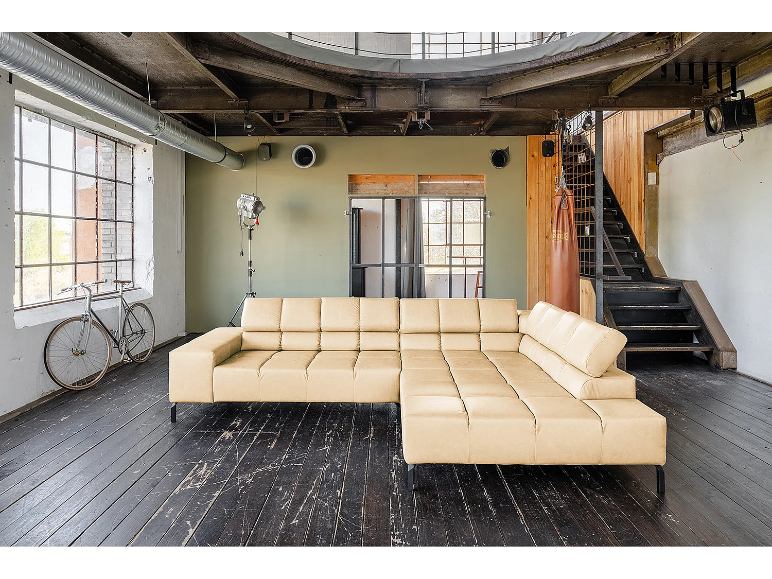 Canapé d'angle - beige cuir - NELSON