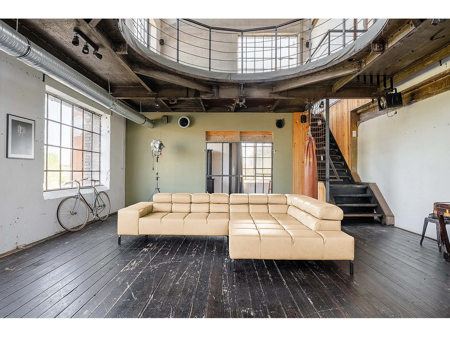 Canapé d'angle - beige cuir - NELSON