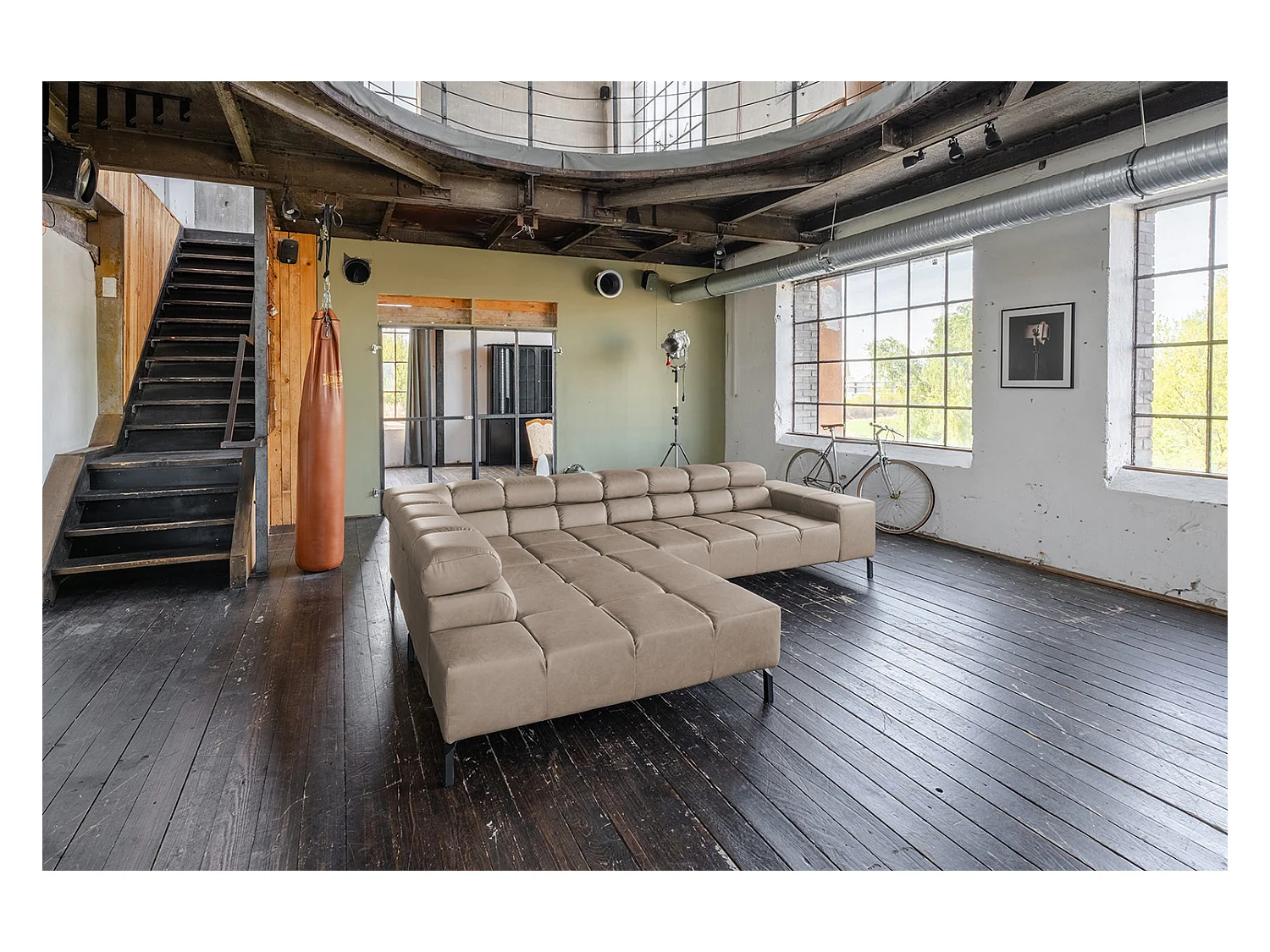 Canapé d'angle - Gris cuir - NELSON