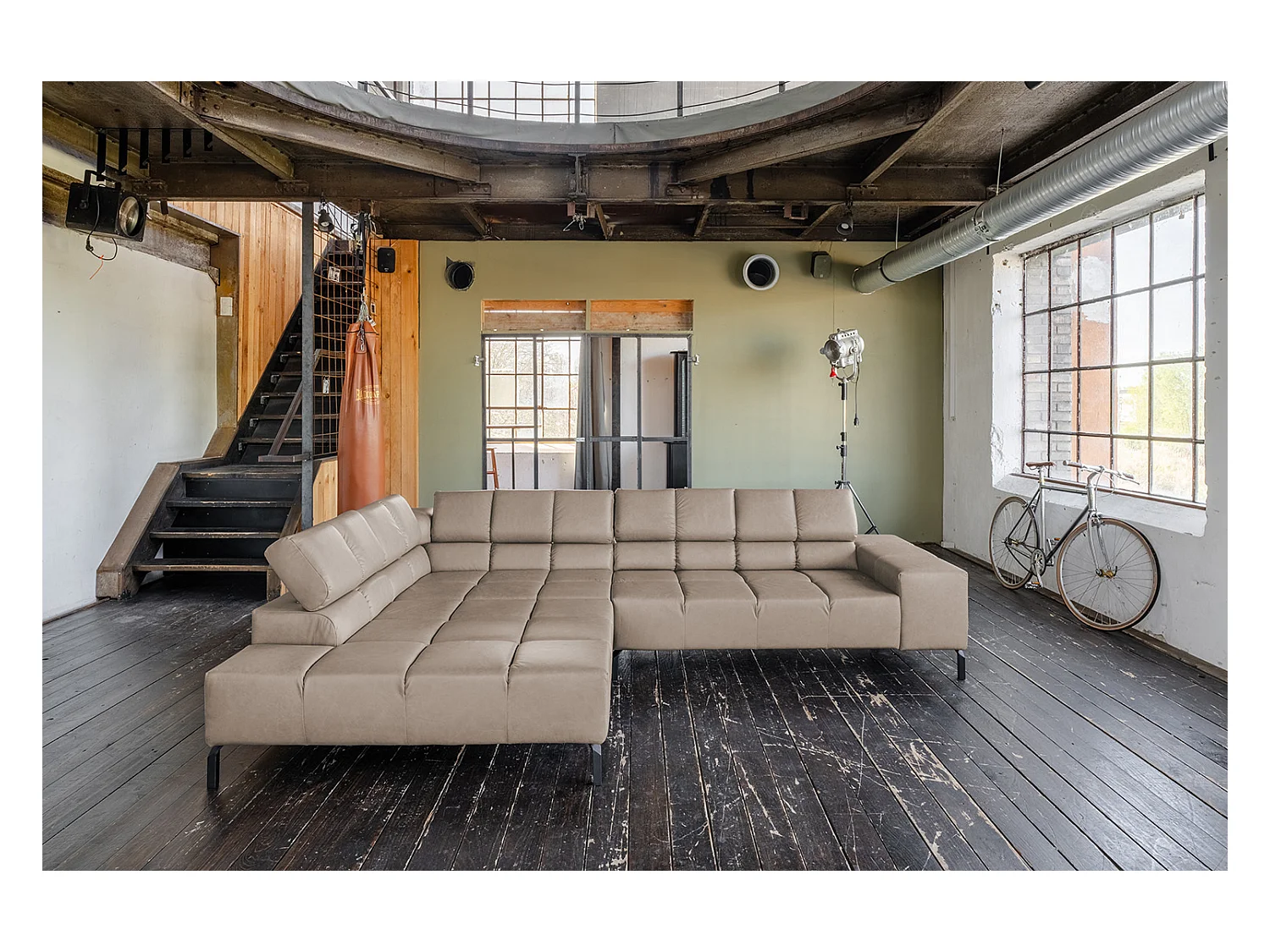 Canapé d'angle - Gris cuir - NELSON