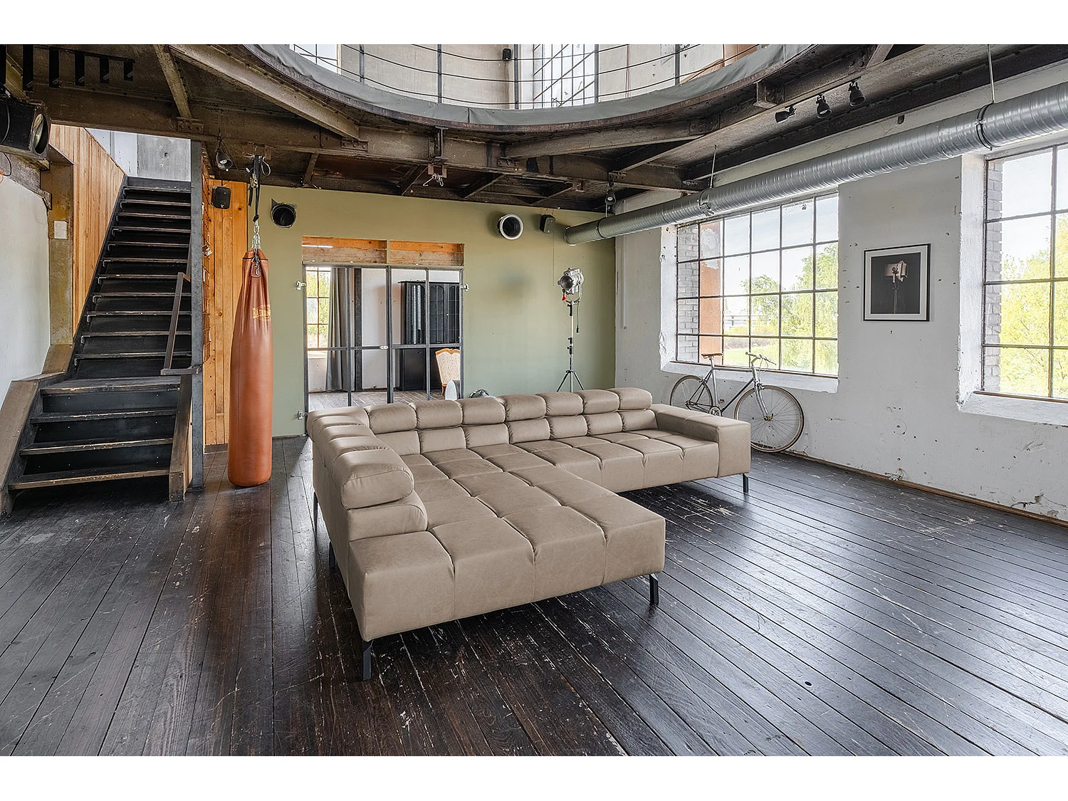 Canapé d'angle - Gris cuir - NELSON