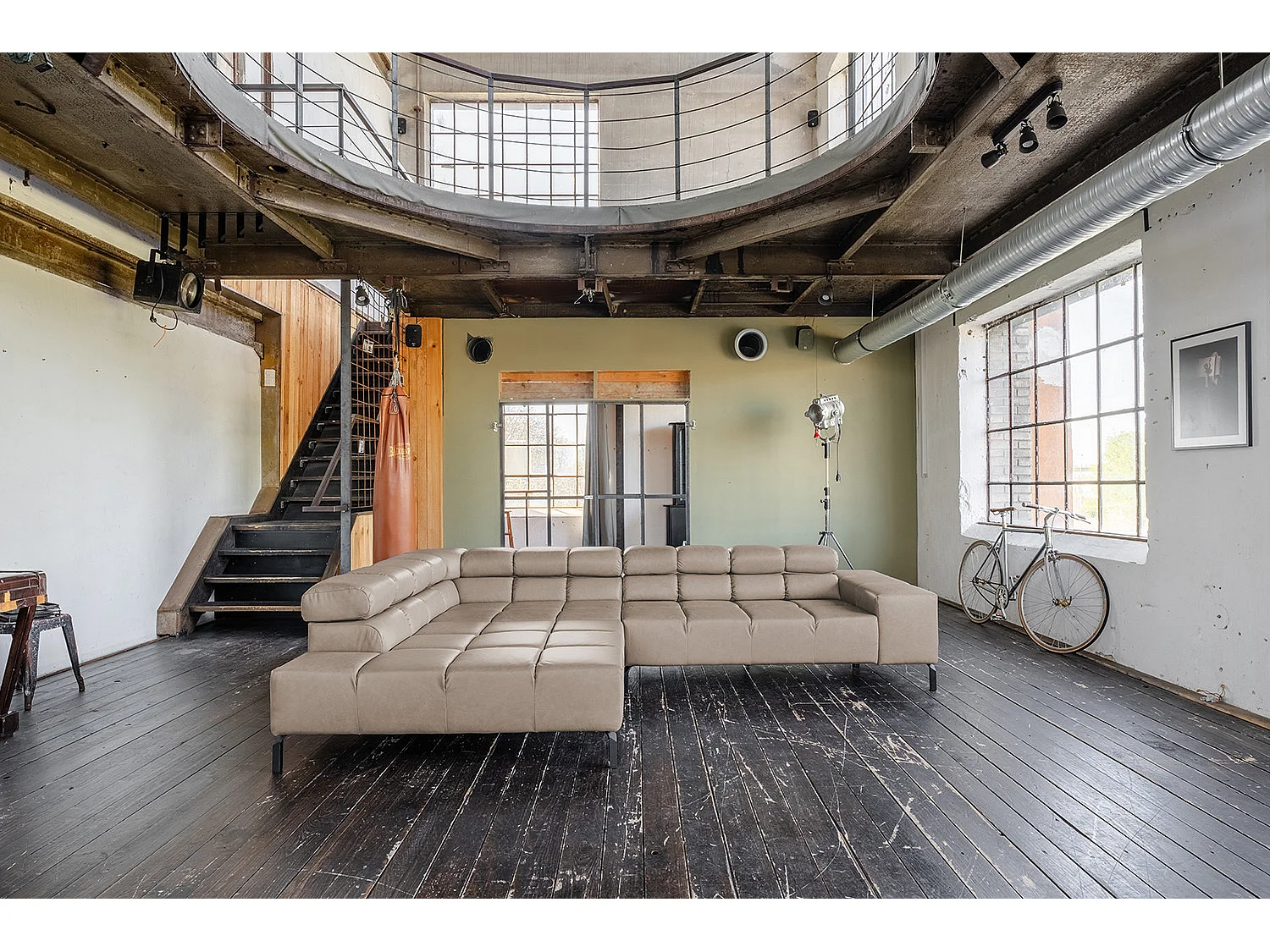 Canapé d'angle - Gris cuir - NELSON