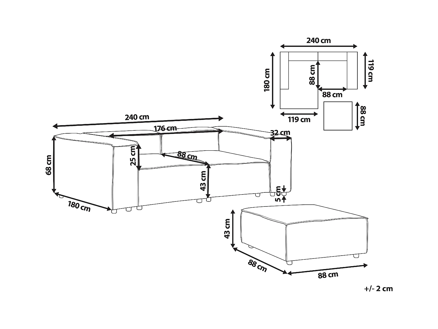 Canapé d'angle modulable 2 places ARDAL Bouclé Blanc avec ottoman